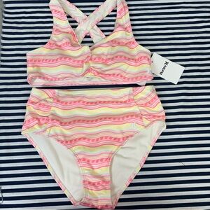 Hurley Pink, Yellow & White Striped High-Waist Bikini Size 14